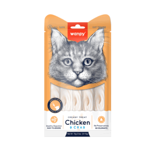 Wanpy Cat - кремообразно лакомство за котки с пилешко и раци, 5х14 г