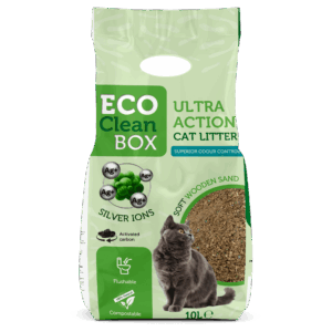 Eco Clean Box Ultra action 10L - котешка постелка от дървесни фибри със сребърни йони активен въглен