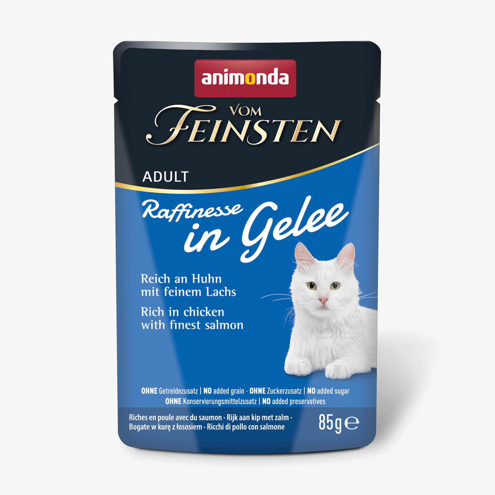 Vom Feinsten Raffinesse пауч за котки с пилешко и сьомга, 85 г, 24 бр./стек