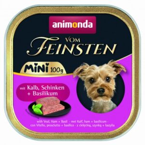 Vom Feinsten Mini Dog за дребни породи кучета с телешко, шунка и босилек, 100 г
