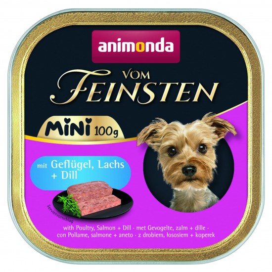 Vom Feinsten Mini Dog за дребни породи кучета с птиче, сьомга и копър, 100 гр