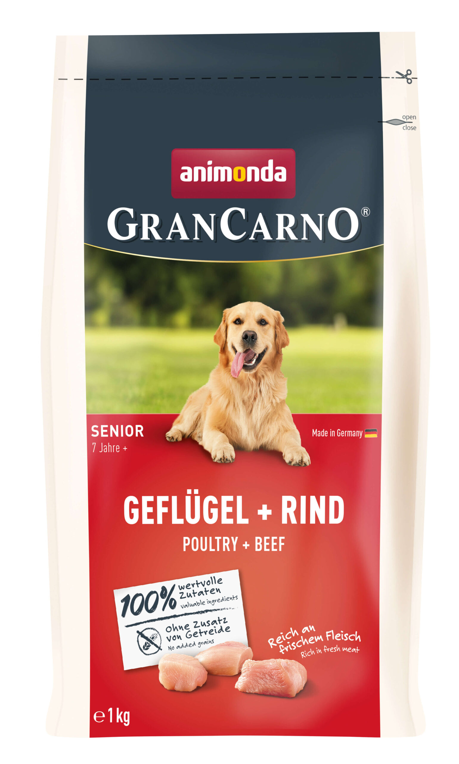 GranCarno Senior - суха храна за възрастни кучета, с птиче и говеждо, 1 кг