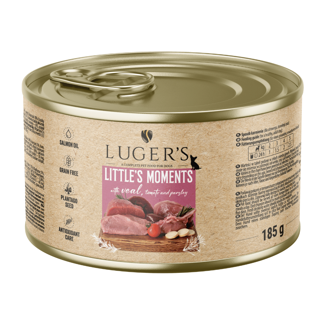 Luger`s Dog храна за дребни породи кучета с телешко и домати, 185 г, 6 бр./стек