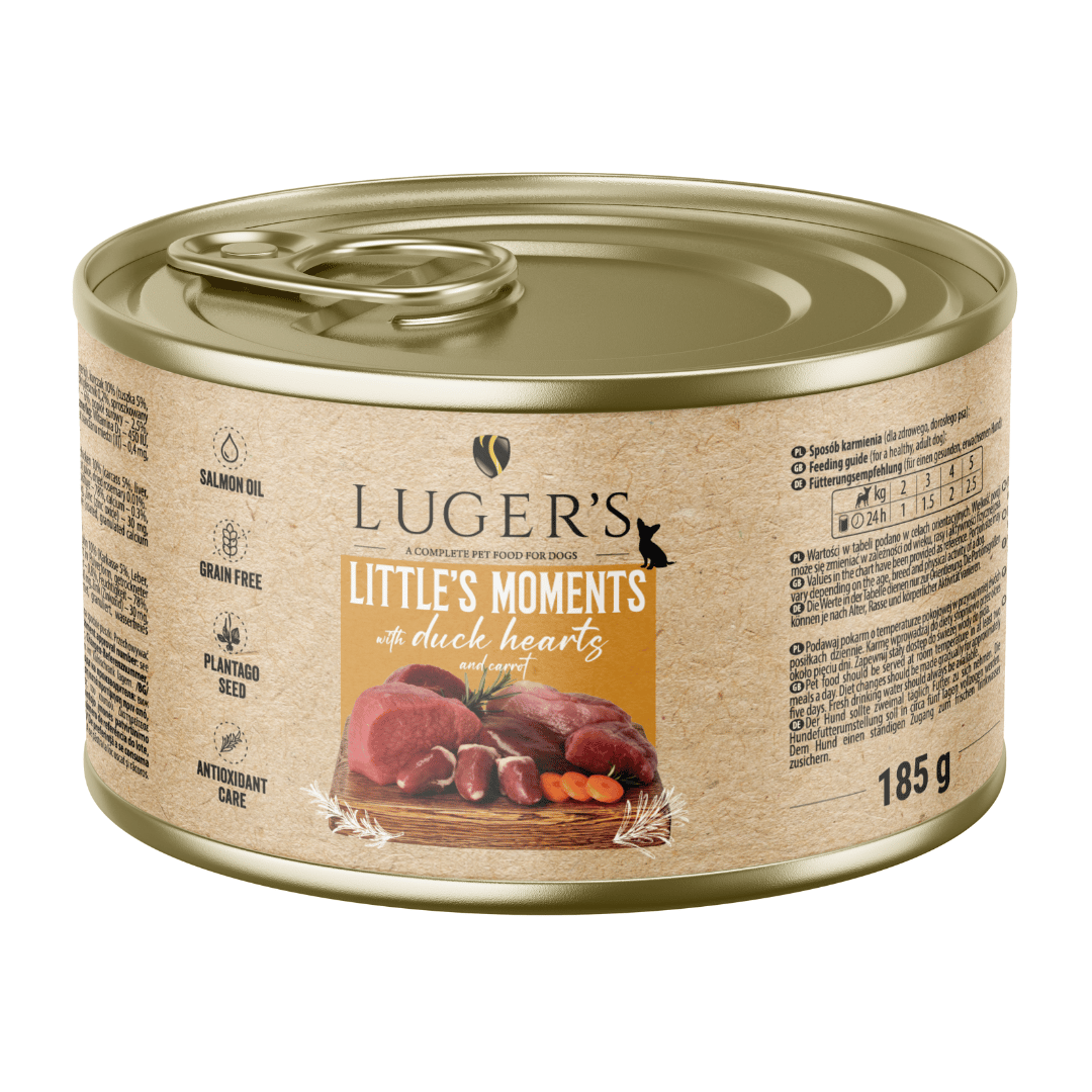 Luger`s Dog храна за дребни породи кучета с патешки сърца, 185 г, 6 бр./стек
