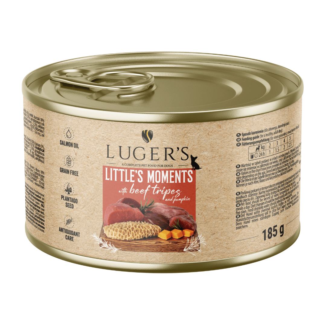 Luger`s Dog храна за дребни породи кучета с говеждо шкембе, 185 г, 6 бр./стек