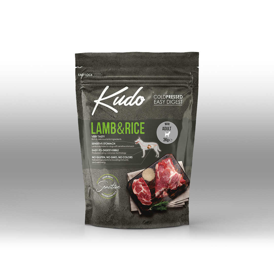 Kudo Low Grain Lamb / Rice Mini Adult 3 Kg - за мини породи над 1 год (зелен)