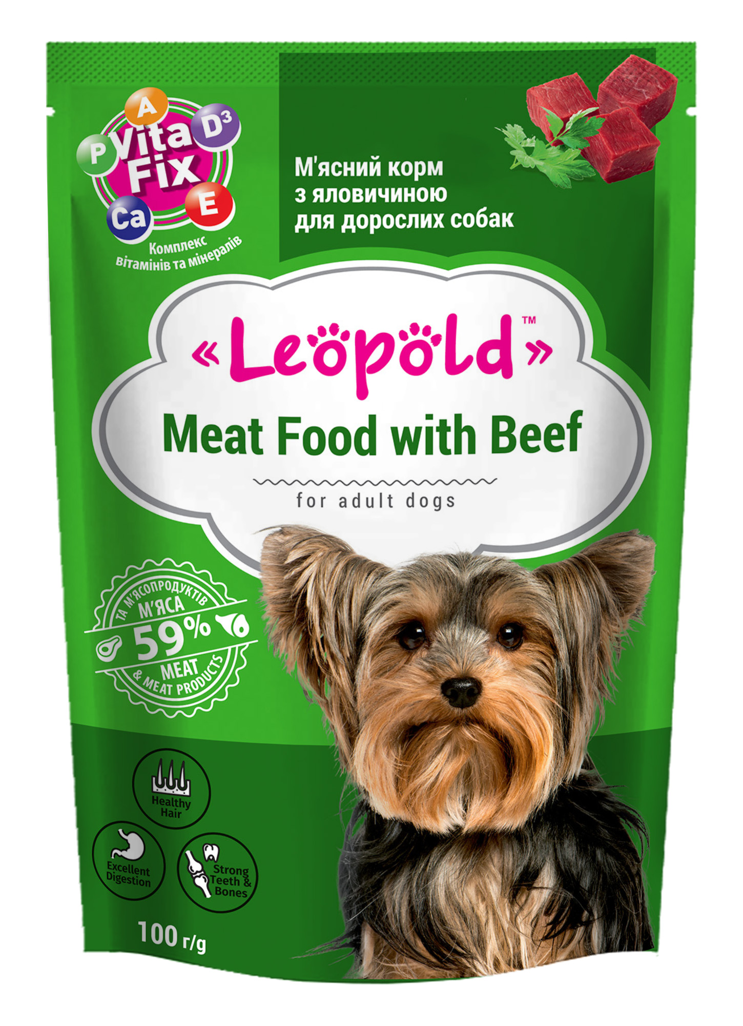 Leopold Dog пауч за кучета с говеждо, 24х100 г
