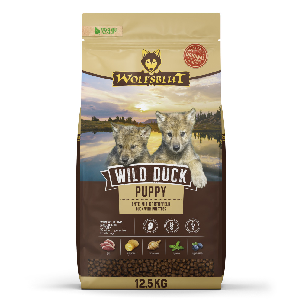 Wolfsblut Wild Duck Puppy суха храна за малки кученца с дива патица и картофи, 12.5 кг