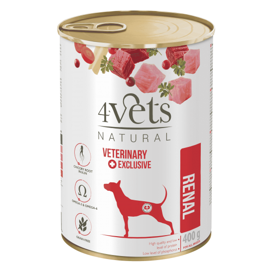 4Vets Dog Natural Kidney Support - консервирана храна за кучета, при проблеми с бъбреците, 400 г