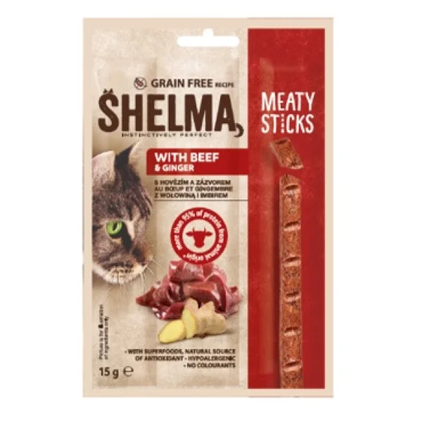 SHELMA Sticks Cat GRAIN FREE говеждо и джинджифил