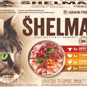 Пауч за котки SHELMA GRAIN FREE - говеждо, пуйка, пиле, патица 12x85 гр.