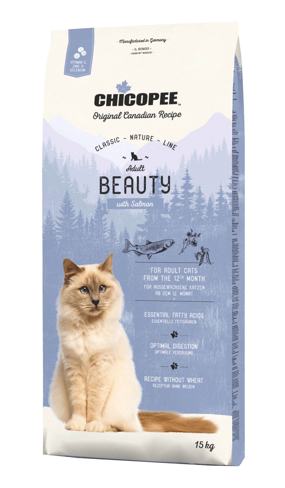 Храна за котка Chicopee Classic Nature Line Adult Beauty за красива козина, 15 кг