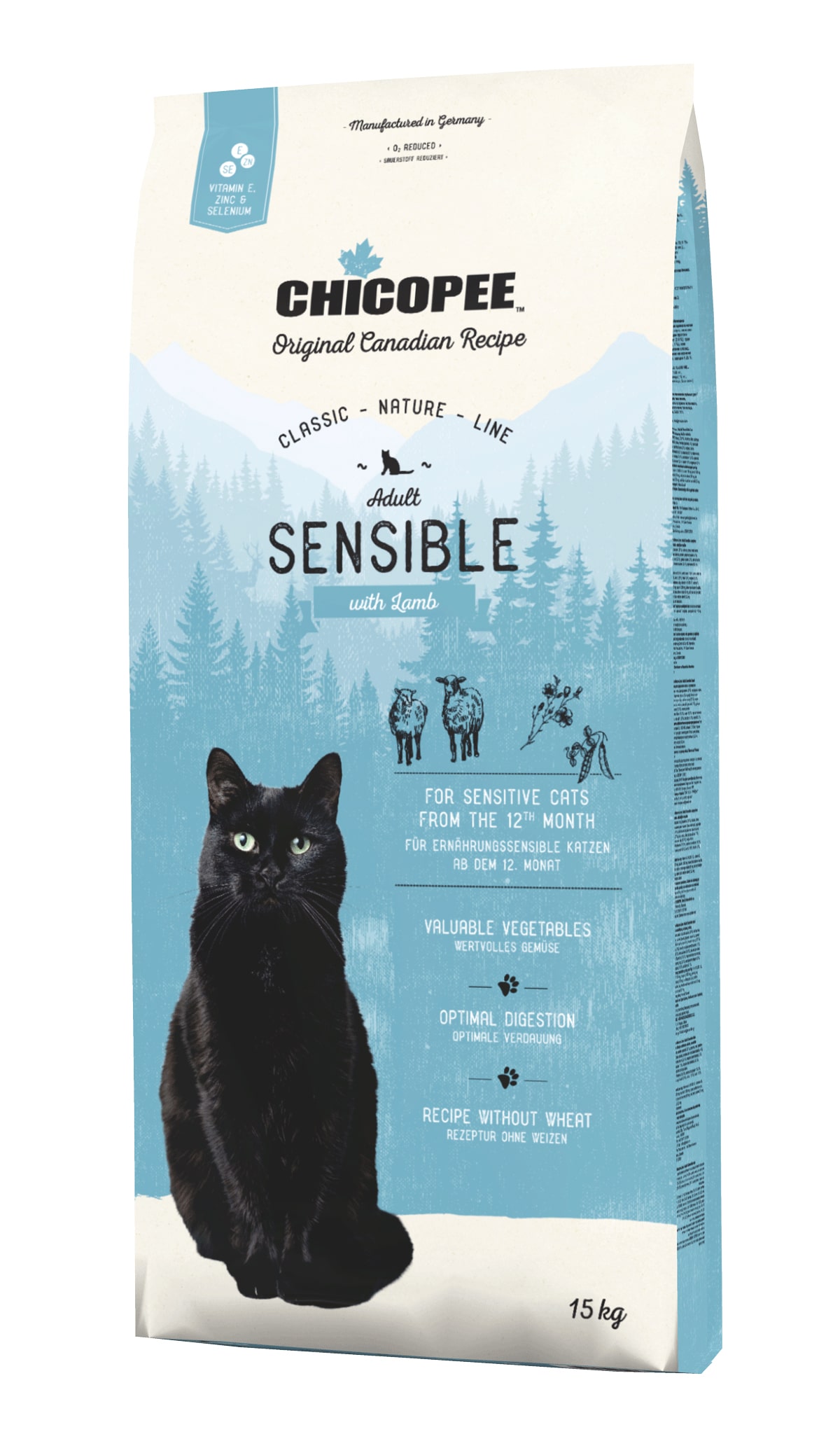 Храна за котка Chicopee Classic Nature Line Adult Sensible за чувствителни стомаси, 15 кг