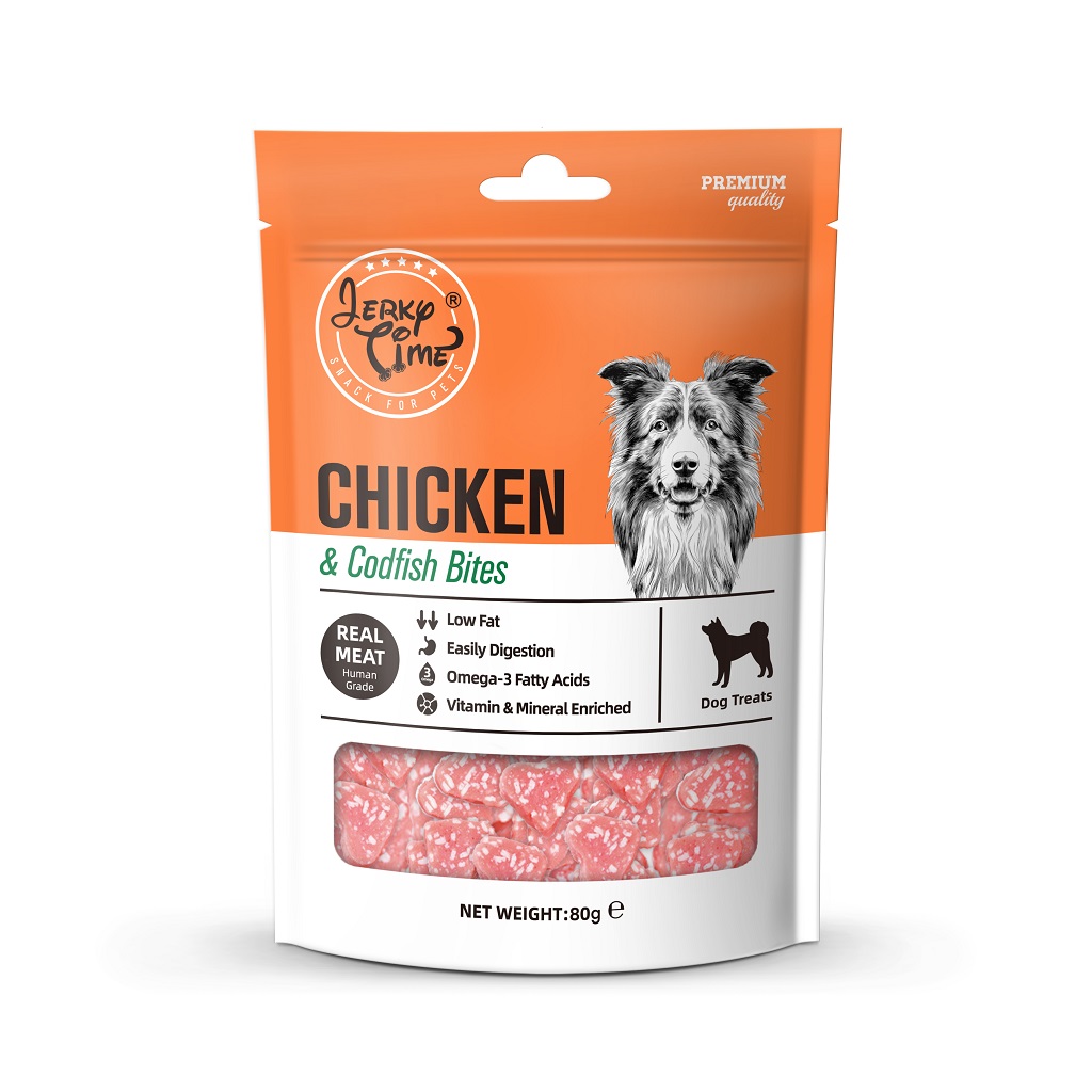 Jerky Time Chicken+Codfish Bites 80g - хапки пиле и риба треска