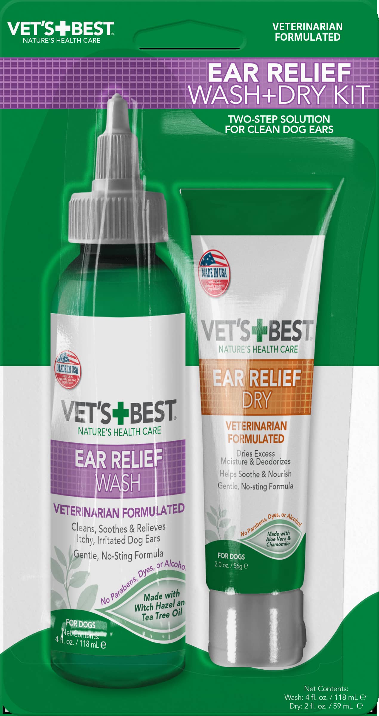 Vet's Best Ear Relief Kit комплект за почистване на уши куче, 236 мл