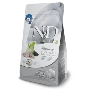 N&D DOG WHITE SPIRULINA MED/MAXI AD 7 kg- бяло куче,с лаврак и фенел