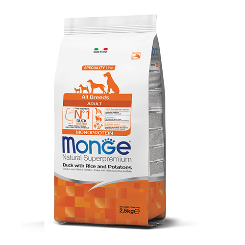 1129 MONO DOG ADULT DUCK 2.5 KG - с ПАТЕШКО за КУЧЕТА