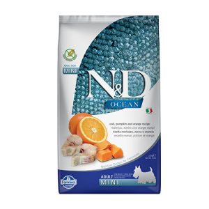 N&D DOG OCEAN ADULT MINI PUMPKIN 2.5KGкуче,тиква с риба треска и портокал