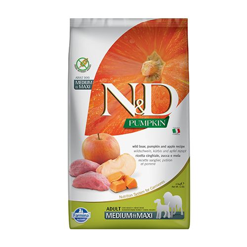 N&D DOG PUMPKIN ADULT MED/MAXI 2.5KG куче,тиква с глиганско и ябълка