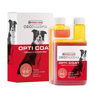 OPTI COAT 250 ML - ПРОДУКТ С ВИСОКО СЪДЪРЖАНИЕ НА СЬОМГОВО МАСЛО И В-КАРОТИН ЗА ЛЪСКАВА КОЗИНА